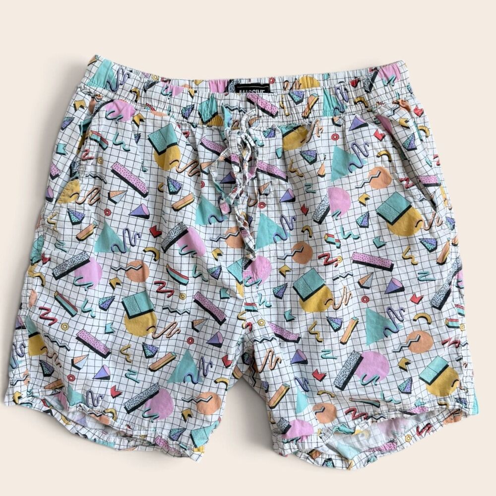 Vintage MASSIVE Shorts Medium Memphis Print 80s 90s Geometric Made in USA